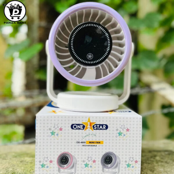 One Star OS400 Mini Fan Rechargeable – 5 Speed, Type C Charging, Long Battery Life